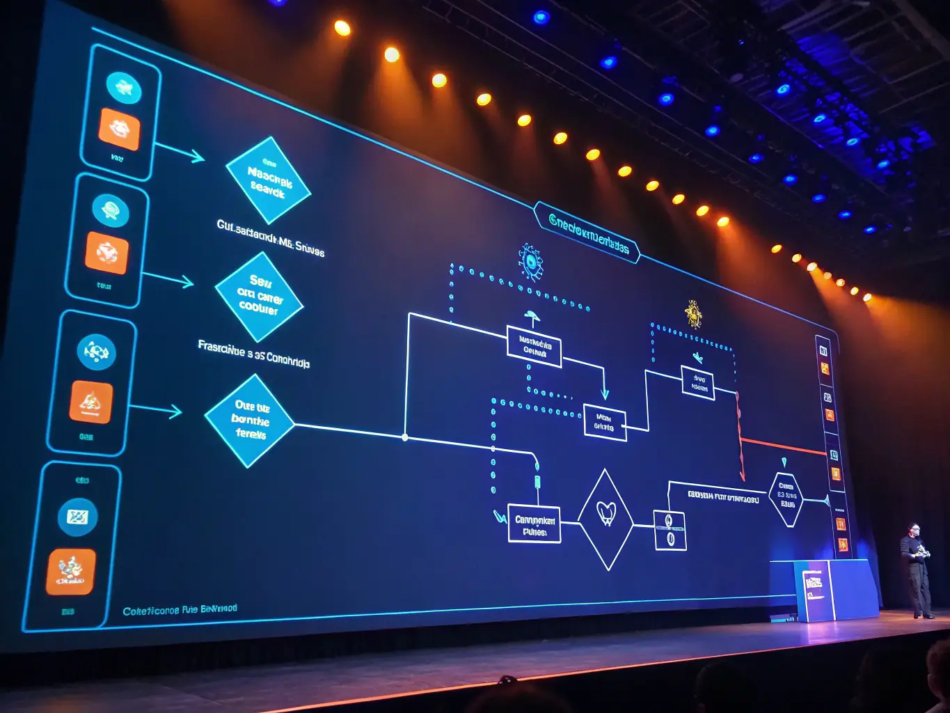 A graphic illustrating the deployment pipeline, showing code moving from development to staging to production environments, with automated checks and approvals at each stage, emphasizing the speed and reliability of the deployment process.